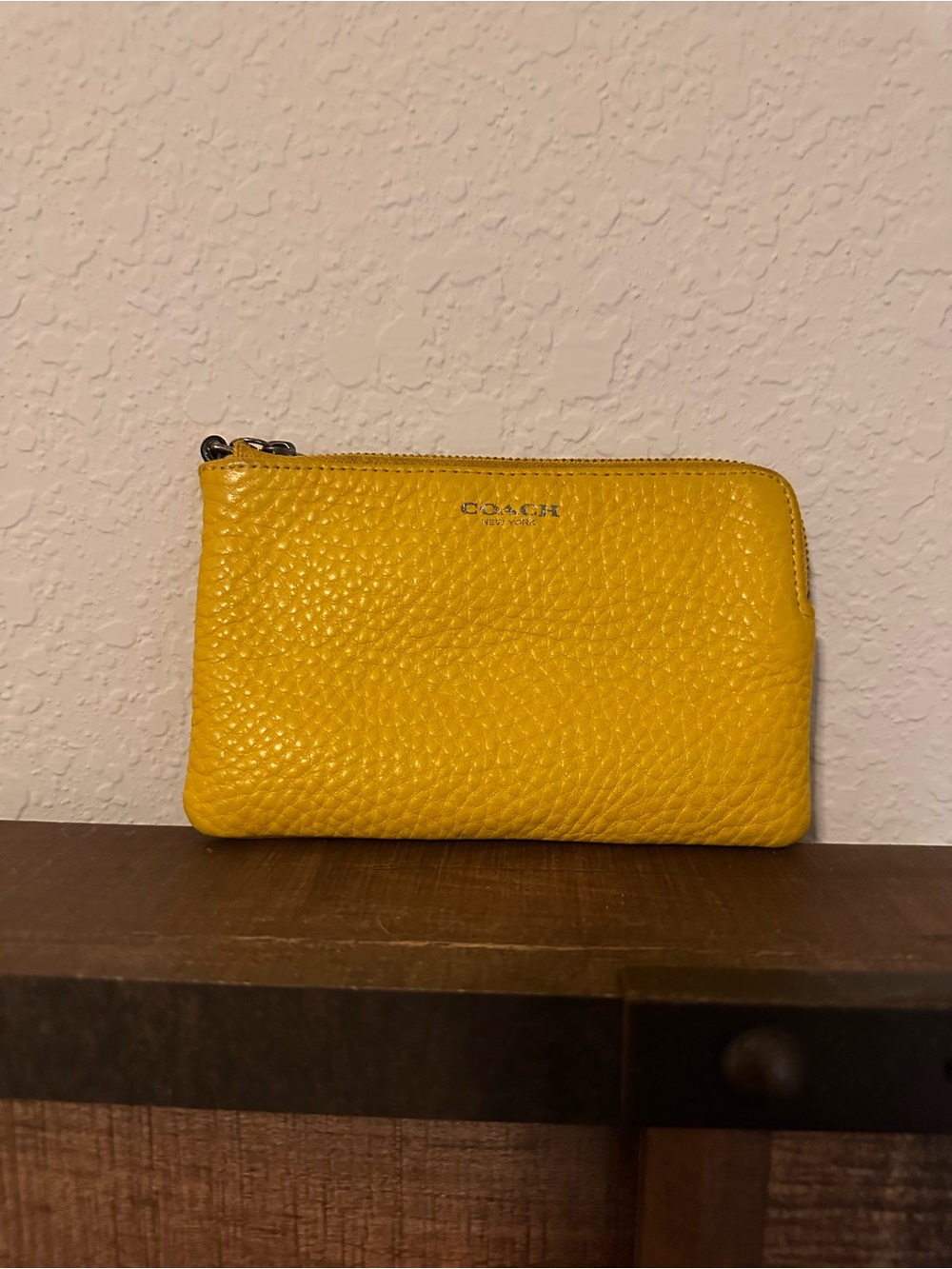 Coach Yellow Pebbled Leather Zip Pouch